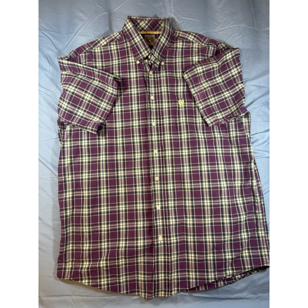 Cinch Men's Purple & Black Plaid Short Sleeve Button Up Shirt Size Large
